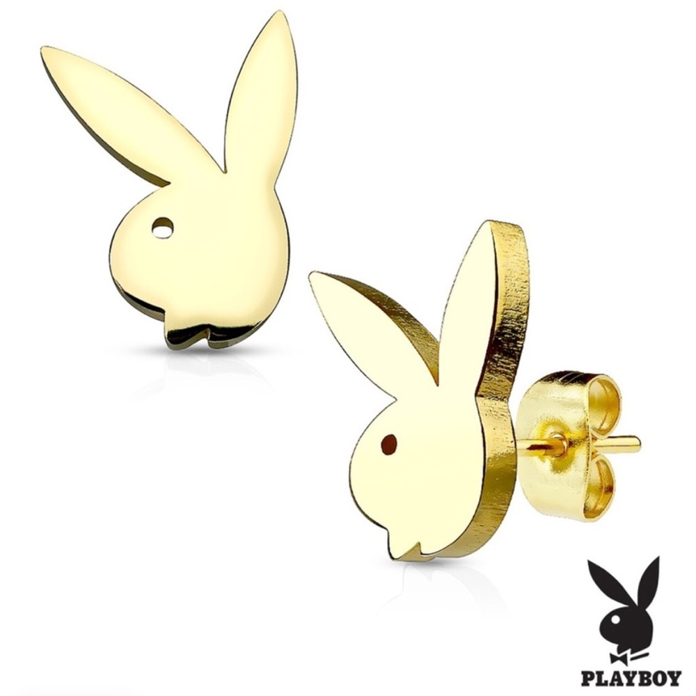 NEW PLAYBOY Gold Plated Stud Earrings Playboy Bunny Y2K Cute